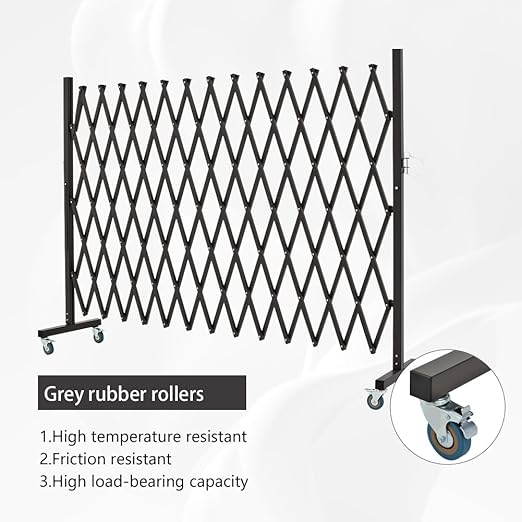 GYMTIME Metal Expandable Barricade, Portable Safety Barrier with Casters, Mobile Folding Security Gate, Adjustable Traffic Temporary Fence, 11.5 Feet, 61 Inch High, Brown