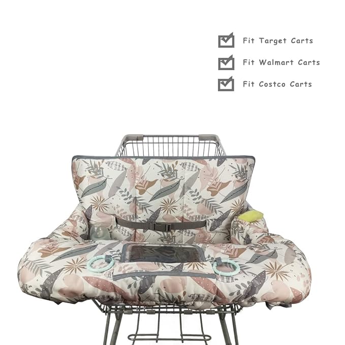 Shopping Cart Cover for Baby, 2 in 1 High Chair Cover for Restaurant seat & Grocery Cart Cover for Babies, Thick Padded with Clear Phone Pouch, Machine Washable, Leaves