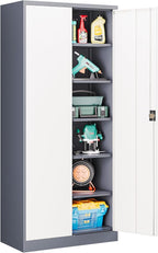 Metal Tool Storage Cabinet,Lockable File Cabinet with 2 Doors and 5 Adjustbale Shelves,Tall Cabinets for Garage Storage Systems for Home Office,Garage,Workshop
