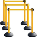 6 Pack Premium Crowd Control Stanchion Set, 40" H Delineator Post with 10' Feet Retractable Belt, Heavy-Duty Base, Safety Rope Barriers for Traffic Queue (Water Filled Base, Yellow)