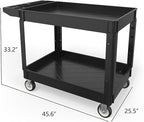 550LBS Utility Cart, 2-Tier 46x25 Inch Utility Cart with Wheels,Heavy Duty Service Cart-Lipped Shelves,Ergonomic Storage Handle and Swivel Wheels for Warehouse, Garage, Cleaning,Black