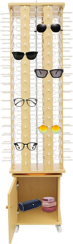 Sunglasses Display Stand, 144 Pairs Wooden 360° Rotating Sunglass Eyeglass Holder Organizer, Glasses Hanger Storage Rack for Retail Commercial Display, W14.6*H66.1in (Wood Color)
