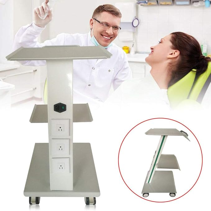 Medical Cart with Power Outlet, 3-Tier Mobile Clinic Trolley with Locking Wheels & Adjustable Tray, 132LBS Heavy Duty for Dental, Hospital & Salon Use