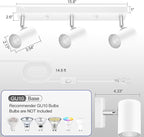 Plug in Track Lighting, 3 Light Ceiling Lighting Kit, White 3 Way Modern Wall Spotlight, 15 FT Cord,Flexibly Rotatable Complete Light Kits for Kitchen Cabinet Gallery Bar Living Room（No Bulb）