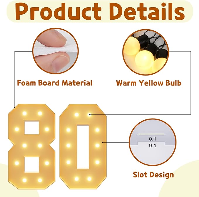 imprsv 4FT Light Up Numbers, Marquee Numbers 80th Birthday Decorations for Women Men, Large Light Up Numbers 80th Birthday Women Foam Board Anniversary Party Decorations Arch Kit (DIY)