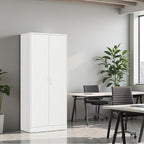 BESFUR Metal Cabinet with 5 Adjustable Shelves and 2 Lockable Doors, 71" H Locking Cabinet for Garage, Classroom and Office -White