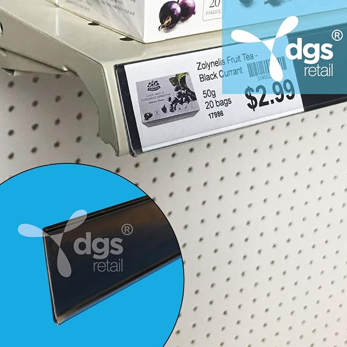 Shelf Label Strips, 50 Pack Self Adhesive 1.25”H Shelf Label Holder Price Tag Strips for Metal Wood or Plastic Gondola Shelf, PVC Plastic Clear Front/Black Back Sign Holder Strip for 36” Long Shelf