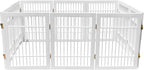 Pet Dog Gate Strong and Durable Freestanding Folding Acacia Hardwood Portable Wooden Fence Indoors or Outdoors by Urnporium (White Pet Gate, 10 Panel 24" Tall)