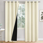 100% Blackout Curtains 84 Inch Length for Living Room 2 Panels, Thermal Insulated Light Blocking Soundproof Grommet Long Window Curtains with Black Liner, Each 52 Inch Wide, Cream