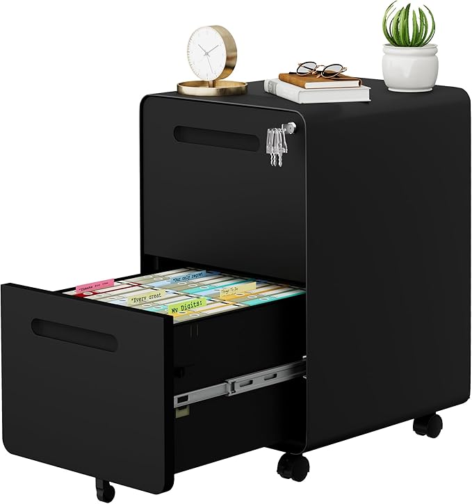 2 Drawer File Cabinet with Lock and 4 Keys, Mobile Metal Filing Cabinet, File Cabinets for Home Office, Under Desk, Pre-Assembly, File Drawer, Letter/Legal/A4 Hanging File Folders