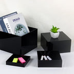 Acrylic Cube Display Boxes Pedestals, Black Platform with Hollow One Open Side, Stackable Nesting Risers Stands Shelf for Collectibles