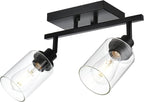 2-Light Track Lighting Kit Black Track Lighting Fixtures Bathroom Wall Sconces Ceiling Mount Kitchen Tracking Lights, Rotatable Spotlight with Clear Glass Shade for Kitchen Shop Hallway