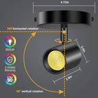 VANoopee 5-Color Ceiling Spotlight Flush Mount Adjustable Directional LED Spot Lights Indoor Dimmable Ceiling Light Fixture for Accent Art Picture Living Room - CRI90+ 24° Flicker Free 10W 800lm Black