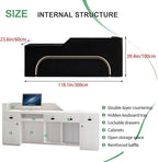 Modern Reception Desk with Counter Front Reception Table with Hidden LED Lighting Commercial Receptionist Desk Black Checkout Counter Fully Assembled and Ready to Use 118inch/300cm