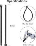 Zip Ties, KAMOTA 1500pcs 8 Inch Heavy Duty Self-Locking Nylon Zip Ties, Black Cable Ties with 50lb Tensile Strength, UV Resistant Cable Tie for Indoor and Outdoor Use