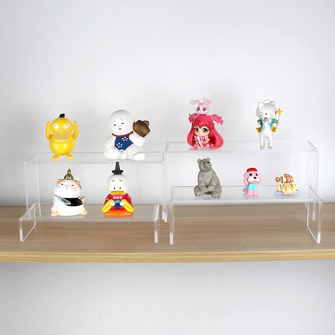 ELEGANTLIFE Acrylic Display Riser,4.3mm Heavy Duty Crystal Display Stand Shelf Layered Aesthetic, Jewelry Display Shelf Risers for Décor,4 Pack Set Multi-color (Clear)