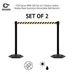 CCW Series WBB-200 Set of 2 Outdoor Safety Rubber Base Stanchion Retractable Belt Barriers - Easy to Assemble, No Tools Required (11 Foot Belt, Black and Yellow Diagonal Belt with Yellow Post)