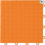 FlooringInc's Nitro 12"x12" Snap-Together Garage Flooring Tiles, Non-Slip Interlocking Plastic Floor Mat, Coin Pattern, Harley Orange, 24 Tiles, 24 Sq/Ft