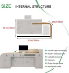 Modern Reception Desk with Counter Front Reception Table with Hidden LED Lighting Commercial Receptionist Desk White and Wood Checkout Counter Fully Assembled and Ready to Use 63inch/160cm
