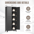 Yizosh Metal Pantry Cabinet, 75" Kitchen Pantry with 2 Door and 4 Adjustable Shelves,Black Metal Pantry Storage Cabinet,Cupboard for Kitchen,Dining Room,Living Room and Bathroom