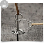 Mikinona 5Pcs High-Strength Tent Deck Pegs with Spring Buckles Silver Stainless Steel Tent Anchor Hooks for Secure Wind-Resistant Camping Canopy and Awning Fixing