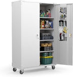 VINGLI Upgraded Wide & Deep Garage Storage Cabinet, Metal Storage Cabinet with Pegboards, Wheels, Locking Doors and Adjustable Shelves (Gray, 43''W x 20''D x 72''H)