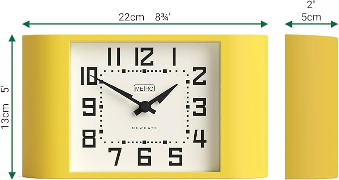 NEWGATE® Mini Metro Desk Clock | Retro Mantel Clock | Citrus Yellow | Mid Century Style for Desk, Table top, Shelf or Bedside