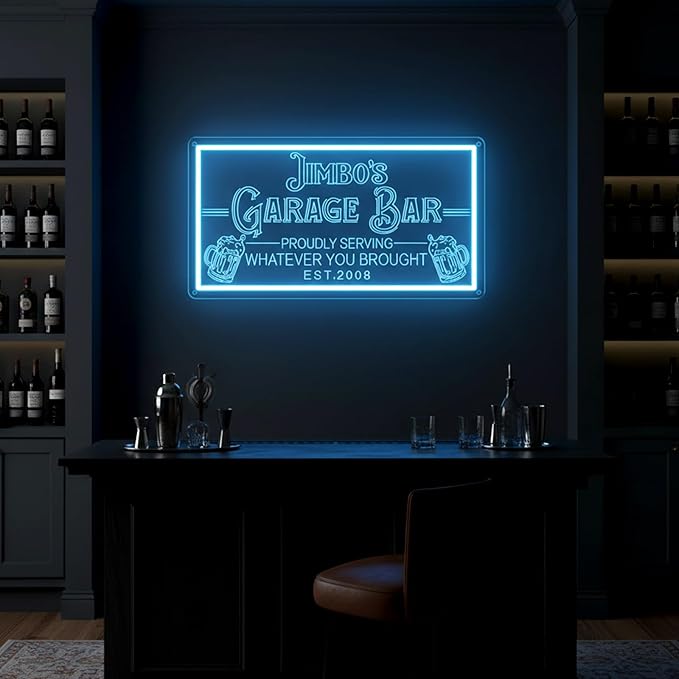 Custom Garage Bar Neon Sign for Man Cave Home Bar Décor, Personalized LED Light Customizable Name Bar Signs Unique Gifts for Men Dad Husband Beer Lover (Multiple Sizes & Colors)