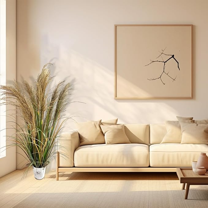 Alonfala - 43" Artificial Pampas Grass (2-Pack) - Faux Tall Grass Plants in Pots for Indoor Floor Decor, Housewarming, Home Office, Living Room