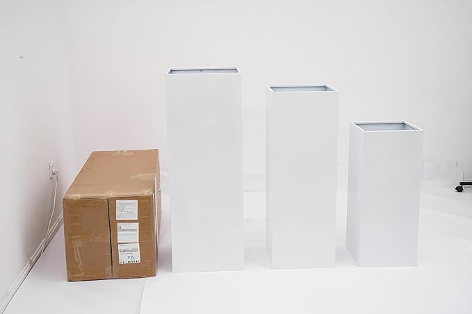 3PCS Metal Pedestal Stand, Square Metal Plinths Dessert Table Display Pillars, White Display Stands Pillars for Birthday, Wedding, Party, Art Decor(Different Sizes)