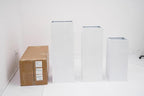 3PCS Metal Pedestal Stand, Square Metal Plinths Dessert Table Display Pillars, White Display Stands Pillars for Birthday, Wedding, Party, Art Decor(Different Sizes)