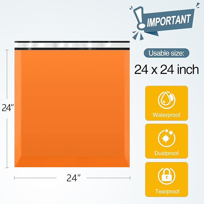 Famagic Poly Mailers 24x24 Inches 50 Pcs Orange Packaging Shipping Bags Mailing Envelopes Self-Seal Waterproof and Tear-Proof Mailers Bags for Small Business Clothing Boutique