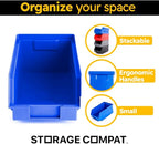 Plastic Storage Bins, Hanging, Stackable, Storage Organizer Bin for Warehouses, Workshops 7-Inch x 4-Inch x 3-Inch (Blue, 6-Pack)