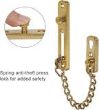 2 Pack Door Chain Lock, KINJOEK Stainless Steel Security Chain Guard with Spring Anti Theft Press Lock, Heavy Duty Polished Door Latch with Screws, Gold