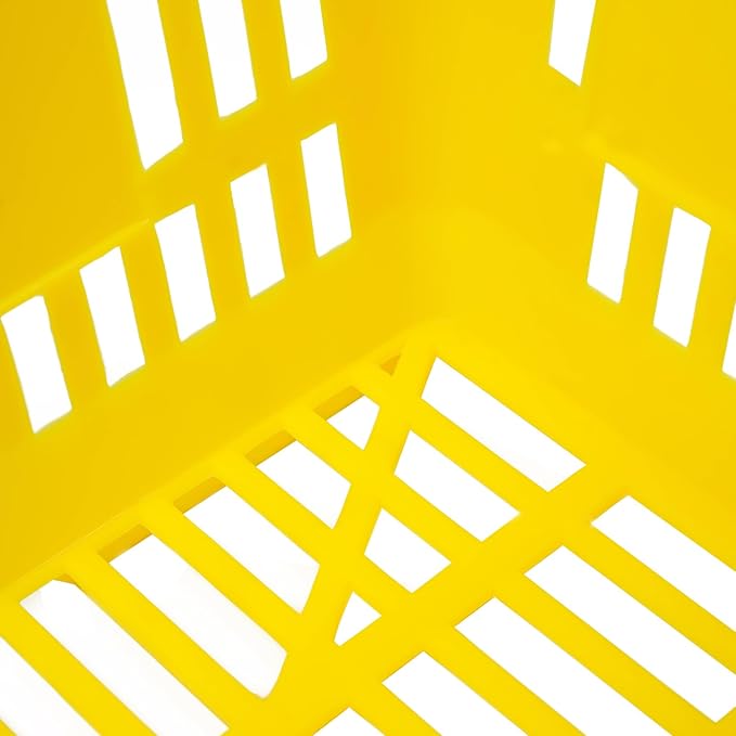 LOYALHEARTDY 12PCS Shopping Baskets with Handles, 21L Plastic Grocery Basket for Retail Store, Supermarket, Grocery Shopping |17" x 12" x 9" Portable Shop Basket (Yellow)