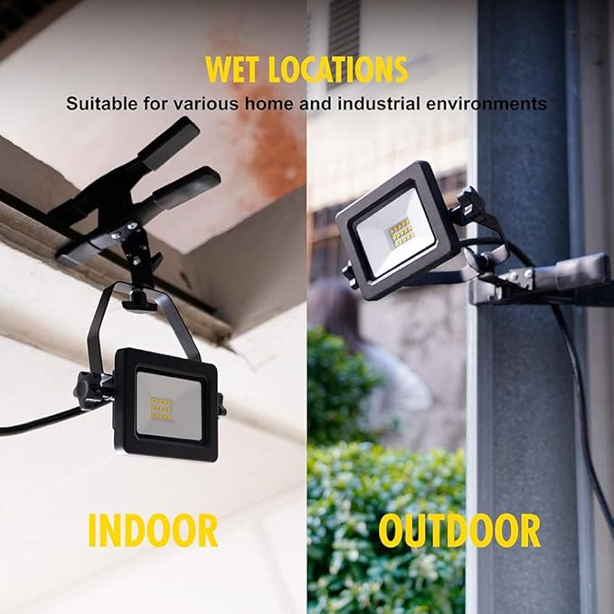 1200 Lumens Portable LED Clamp Work Light with 5ft 120V AC/60Hz Power Plug, Lightweight Design, Suitable for Wet Location, 10 Watts, 5000K Daylight, ETL Certified, 4pack