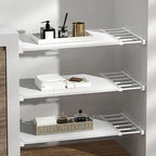 Extendable Closet Shelf Tension Rod Adjustable Clothes Hanger DIY Cabinet Storage Holder Wardrobe Organizer Dividers Shoe Rack 16.54'' Width for Bathroom Kitchen Bookshelf - White