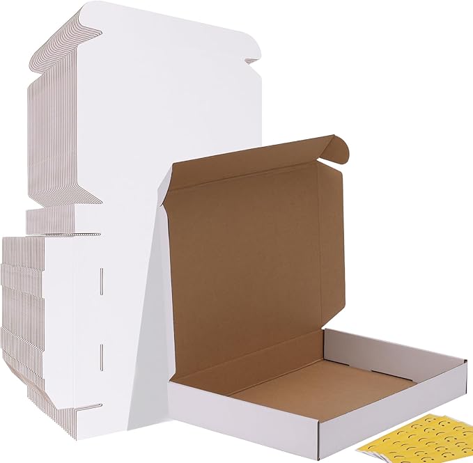 HORLIMER 13x10x2 Shipping Boxes Set of 30, White Corrugated Cardboard Mailer Box for Packing Small Business