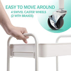 TOOLF 3-Tier Metal Rolling Cart with Wheels, Storage Utility Organizer Cart for Kitchen, Bathroom, Office, Baby Essentials & Makeup - Lockable Casters, Easy Assembly, Large Capacity, White