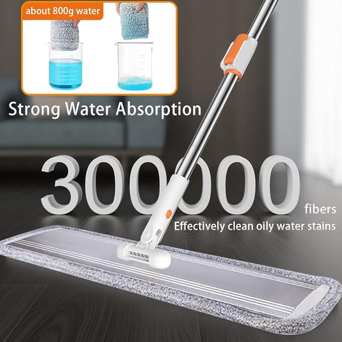 Microfiber Flat Mop 32 in Large Mops for Floor Cleaning Commercial Dust Dry Wet Mops on Hardwood Floors with 4 Washable Pads Aluminium Telescopic Long Handle Floor Cleaning Tools
