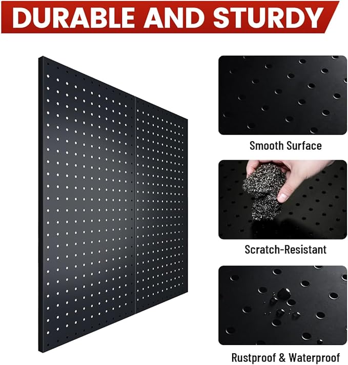 Pegboard, Metal Peg Board, Pegboards Wall Organizer with 38 Pcs Hooks, Sturdy Peg Board for Garage Tool Organization, Home & Office Wall Decoration (Black, 2 Pack)