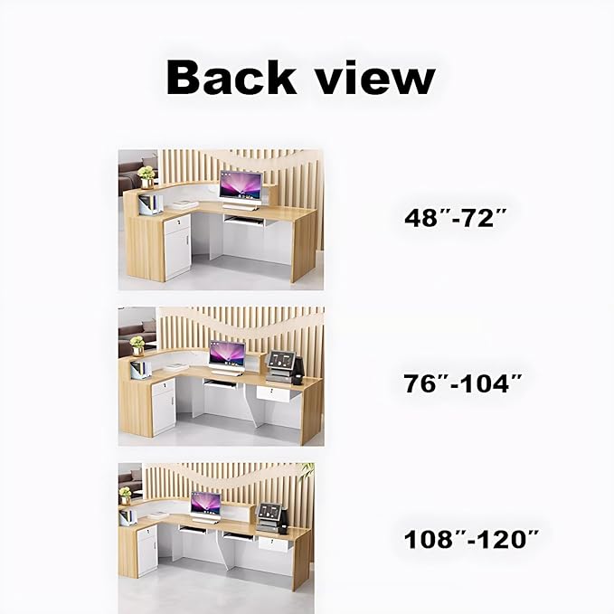 Modern Reception Desk – Front Desk, Reception Counter for Office, Checkout Counter, LED Lighting, Storage, Soft Close Drawers, Custom Logo, Fully Assembled (R,80IN)