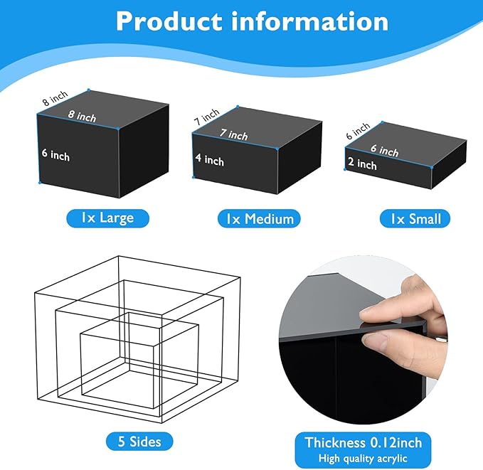 6Pcs Black Buffet Risers Acrylic Boxes Display Risers Food Risers for Buffet Table Display Riser for Platter Parties Weddings Catering Dessert Collectibles Figures Show ( 6''x7''x8'')