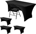 Nasitos 4 Pack Black Tablecloth 8 ft-Fitted Spandex Table Covers, Open Back Trade Show Table Cover, Washable and Wrinkle Resistant Tablecloth for Craft Show, Weddings, Events