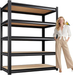 72”H*36”W Garage Shelving Heavy Duty Storage Shelves, 5-Tier Metal Adjustable Shelving Unit, 2000LBS Utility Garage Organizer Shelf Rack for Pantry, Kitchen, Warehouse, Black