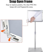 Adjustable Sign Stand for Display, with Upgraded Iron Base, Pedestal Floor Signage Stand Holder for Outdoor or Indoor Advertising (8.5 x 11, Silver)