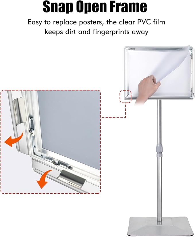 Adjustable Sign Stand for Display, with Upgraded Iron Base, Pedestal Floor Signage Stand Holder for Outdoor or Indoor Advertising (8.5 x 11, Silver 3Pack)