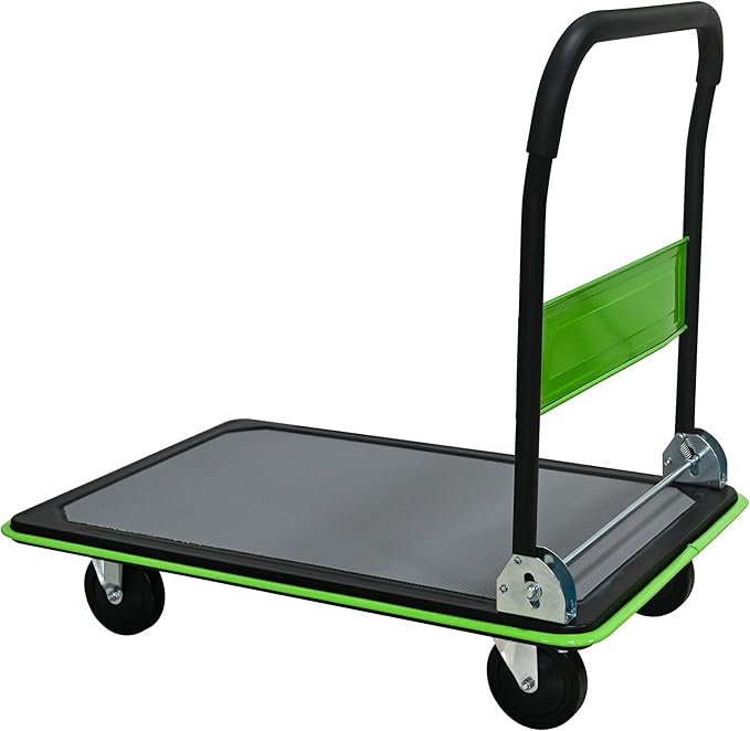 660lbs Large Size Heavy Duty Green Flatbed Cart, Folding Platform Hand Truck with 360° Swivel Silent Wheels, Steel Push Dolly for Warehouse & Moving