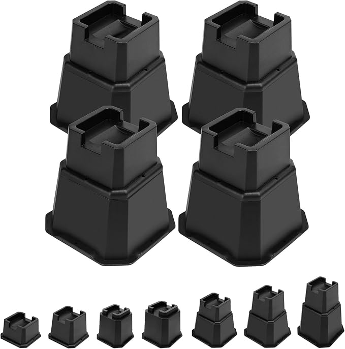 shouwuhho Bed Risers 6 inch, Furniture Risers Elevation in Heights 6 Inch Heavy Duty, Bed Lift Risers for Caster Wheels or Posts of Bed Table Couch, Support up to 6000 lbs, Black, 4 Pack