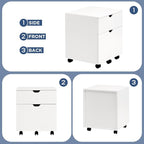 HollyHOME 2-Drawer Wood File Cabinet, Under Desk Cabinet for Home Office, Rolling Storage Shelf for Home, Printer Stand, for A4, Letter-Size, 11.8in Hanging File Folders, White